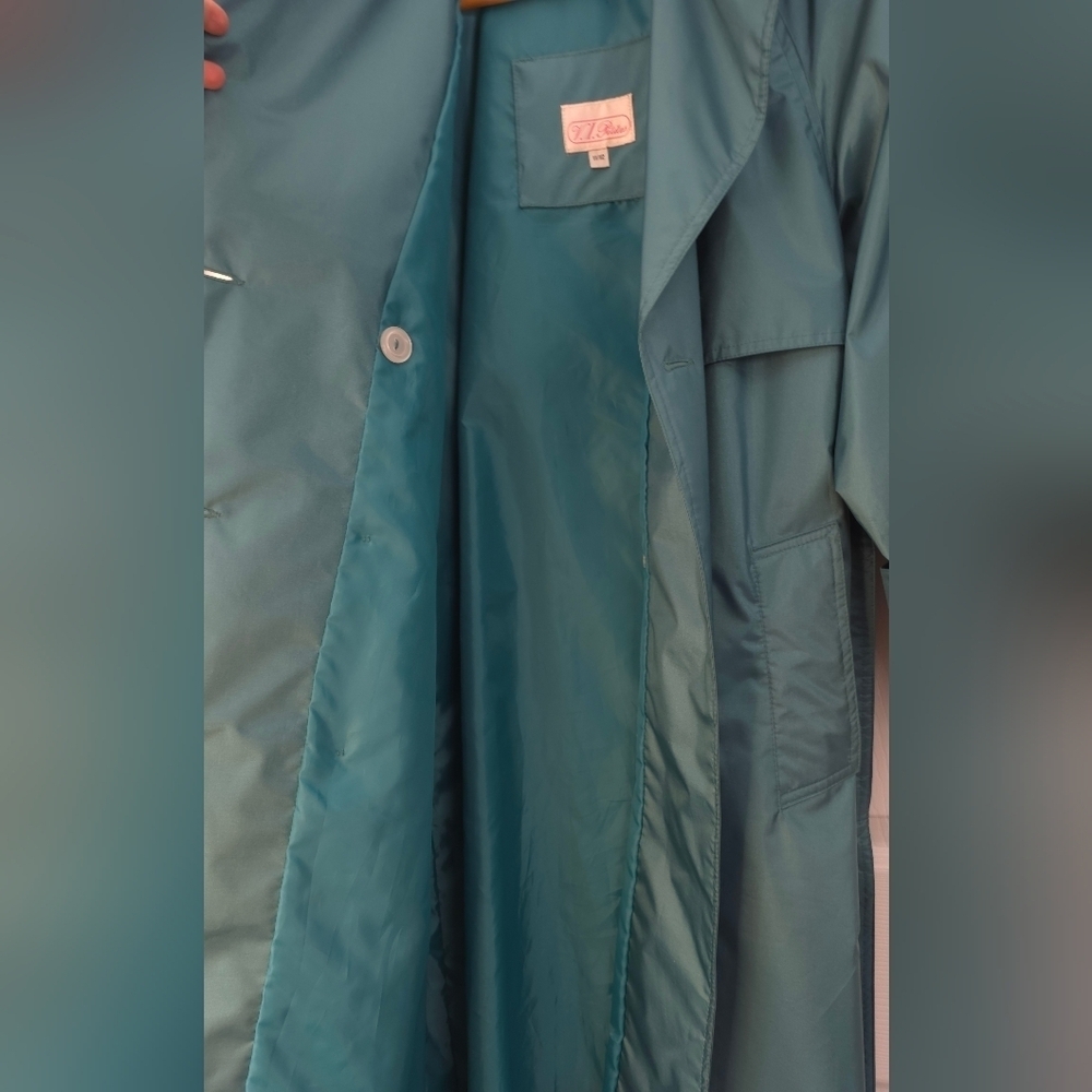 Vintage Teal Double Breasted Trench Coat (S-M Oversize) Lined - Picture 9 of 9
